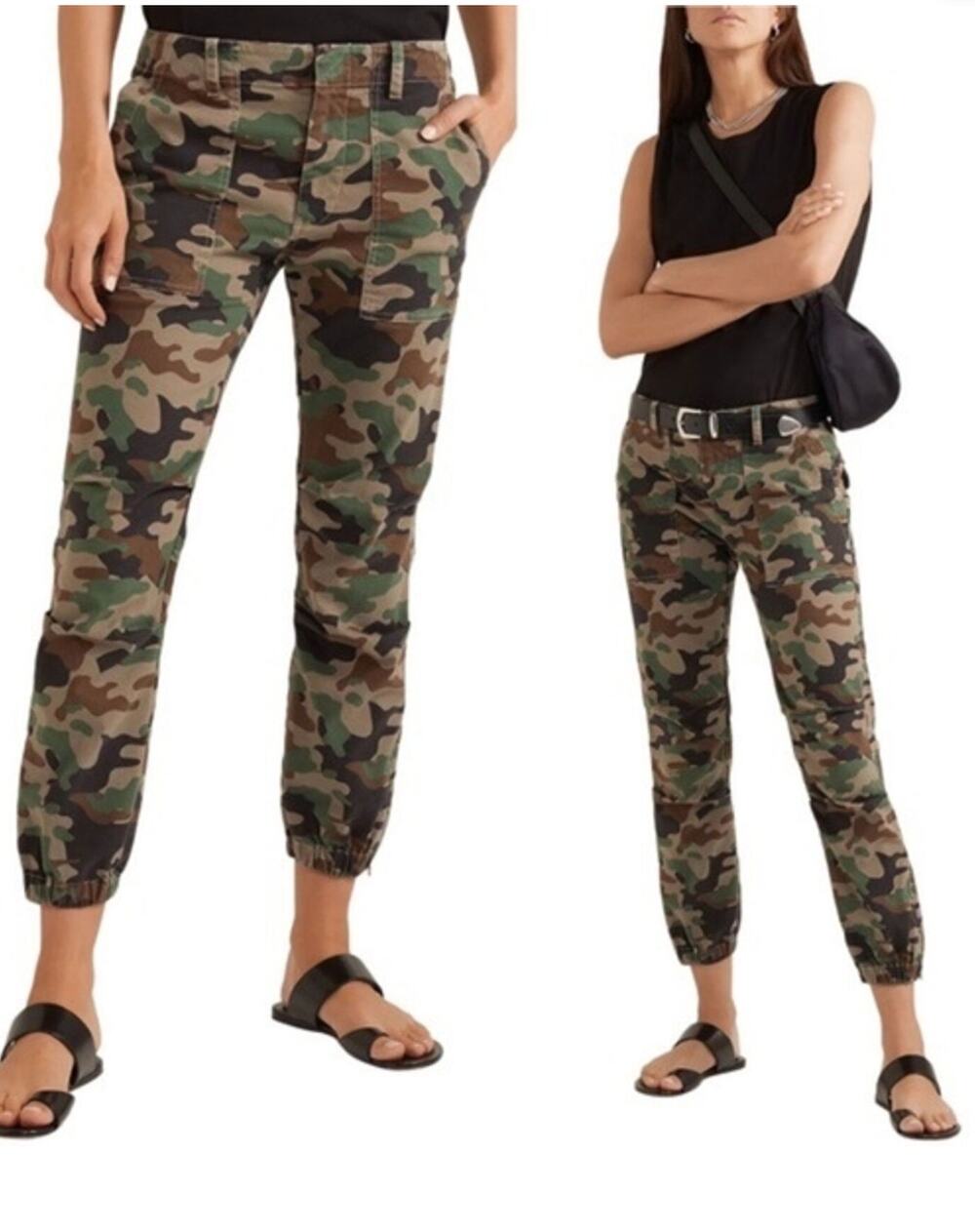Nili Lotan Cropped French Military Pants Camo Stretch Twill Cotton Womens 8